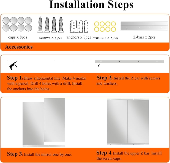 Ruomeng Home Gym Mirror, 48"x24" Gym Mirrors for Wall (2PCS), Frameless, Tempered Glass, Large Workout Mirrors for Home Gym, Dance Studio, Yoga Room, Garage Gym