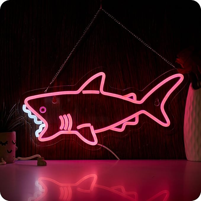 Pink shark neon sign for wall decor cute pink shark LED light wih Dimmer