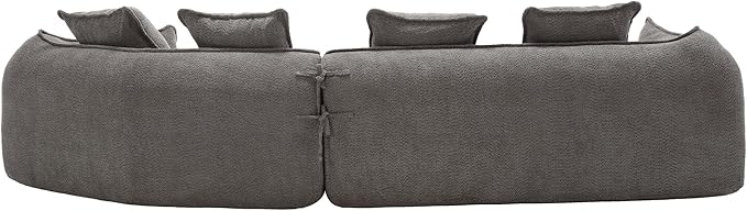 129.9” Curved Boucle Sofa Couch, Modern Sectional Sofa Cloud Deep Seat Couch with 4 Pillows, Comfy Modular 4-Seat Couches for Living Room Apartment (Grey)
