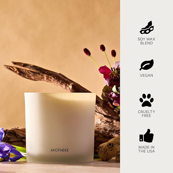 Apotheke 3-Wick Scented Candles for Home, Black Iris Oak - 26 oz Soy Wax Aromatherapy Jar Candle Gift for Women & Men with Perfume-Grade Essential Oils - Black Pepper, Cinnamon, Musk & Violet