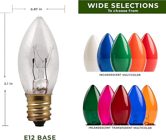 C7 25ft Indoor/Outdoor Clear Incandescent Christmas String Lights/Patio Lights with 25 Bulbs | 120V, 5W