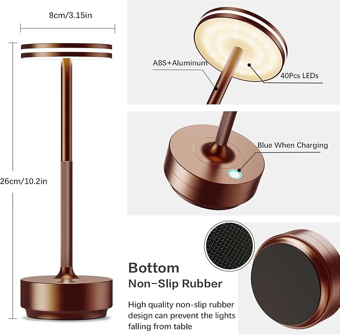 Hapfish 2 Pack Cordless Table Lamps Rechargeable, 5000mAh Battery Powered Lamp, 3 Color Modes, Dimmable, LED Table Lamps for Living Room,Outdoor, Dinner,Patio,Restaurant – Brown