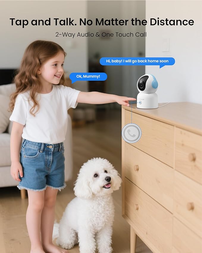 4K Indoor Security Camera with 64GB Memory Card, 5GHz/2.4GHz WiFi Camera, 360° Pan/Tilt IP Camera, Auto Tracking, AI Human/Face/Pet Detection, Night Vision, 2-Way Audio, One-Touch Call