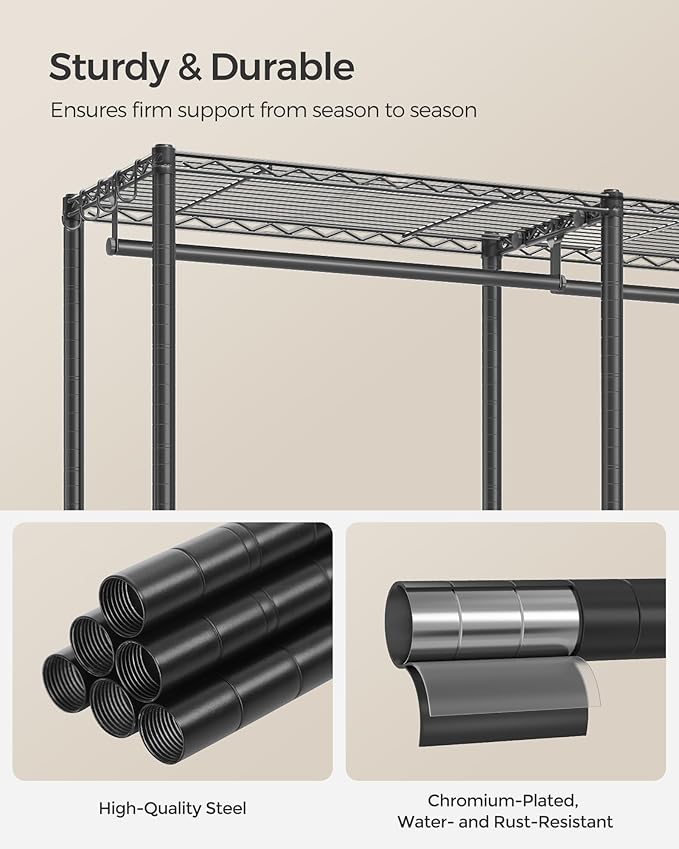 SONGMICS Portable Wardrobe Closet Heavy Duty Clothes Rack, Freestanding Closet Organizer,15.8 x 68.9 x 70.9 inches,Metal Garment Rack with Adjustable Wire Shelves, Dividable, Ink Black ULGR431B01