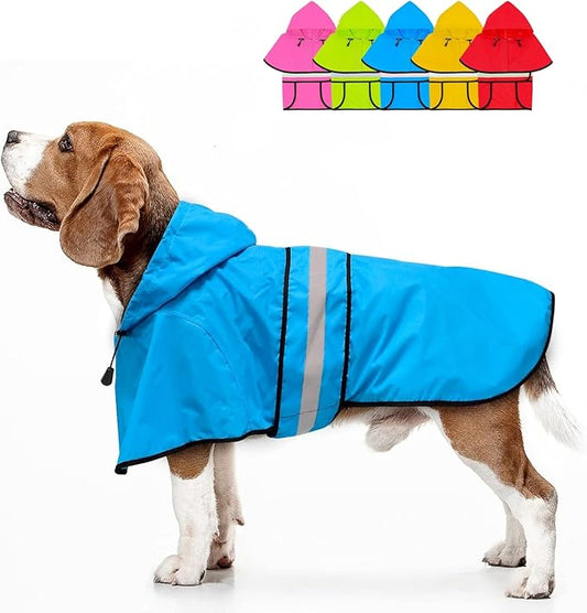 Dog Raincoat - Reflective Waterproof Dog Rain Jacket with Hoodie Lightweight Rain Coat for Small Medium Large Dogs (Small, Blue)