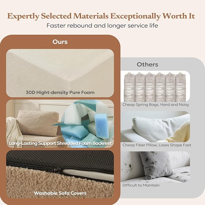 40" Single Sofa for Adults, Upholstered Floor Sofa Couch with Pillow, Teddy Boucle Sofa for Bedroom Living Room, No Assembly Required (Teddy Boucle, Camel)