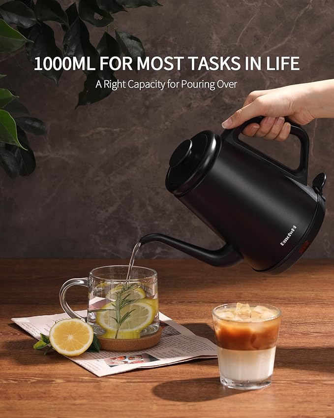 DmofwHi Gooseneck Electric Kettle(1.0L),1000W Electric Tea Kettle of 304 Stainless Steel,Auto Shut off,Water Kettle for Coffee and Tea -Matte Black