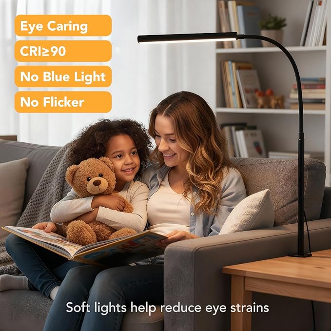 Small LED Desk Lamp with Clamp,Eye-Caring Clip on Lamp for Desk, 5 Modes 10 Brightness, Flexible Gooseneck USB Adapter Table Lamps for Home Office, Sewing（Black）