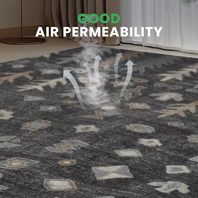 Washable Rugs 8x10 Area Rugs for Living Room,Bedroom,Dining Room- Soft Low Pile Stain-Resistant Carpet with Non-Slip Rubber Backing,Vintage Large Area Rug for Nursery Home Office Decor