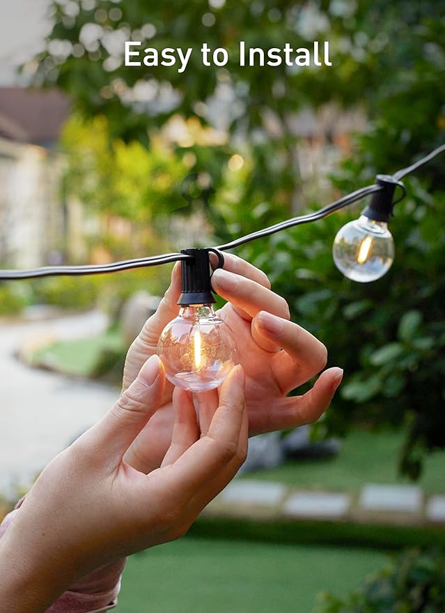 Brightown LED Outdoor String Light, 100 Feet Patio Lights with 52 Edison Shatterproof Bulbs(2 Spare), UL Listed Waterproof Outside Lights for Backyard Balcony Party Xmas Decor, E12 Base, Connectable