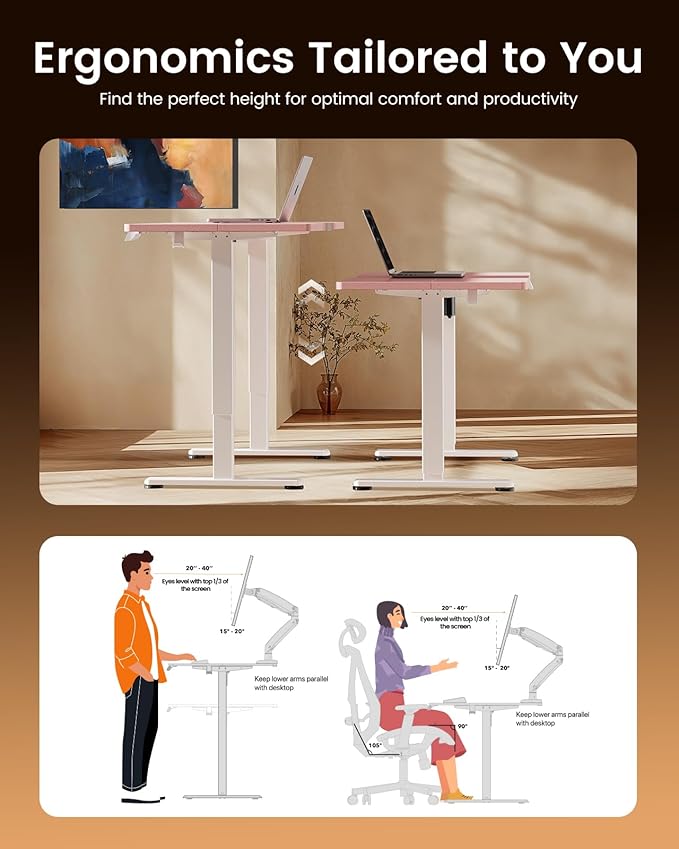 ErGear Height Adjustable Electric Standing Desk, 55 x 27.5 Inches Sit Stand up Desk, Memory Computer Home Office Desk with Two-Piece Desktop (Pink)