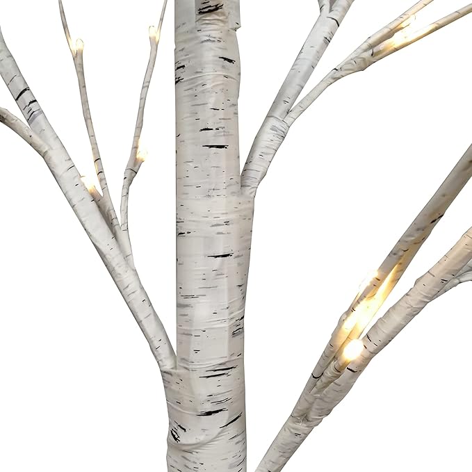 Lighted Birch Trees, 4FT 5FT 6FT(48 56 96LED) Pre-lit Birch Tree with Warm White, Artificial Birch Tree Outdoor/Indoor Christmas Easter Tree for Wedding Party Christmas Decoration -3PC