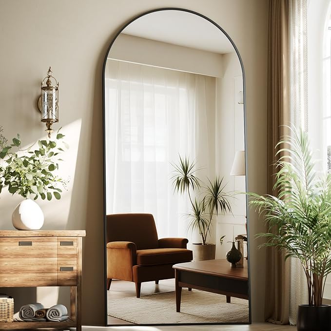 Full Length Mirror 67"x23" - Arched Floor Mirror with Aluminum Frame,Standing Body Mirror Leaning Hanging for Bedroom Cloakroom Living Room Black