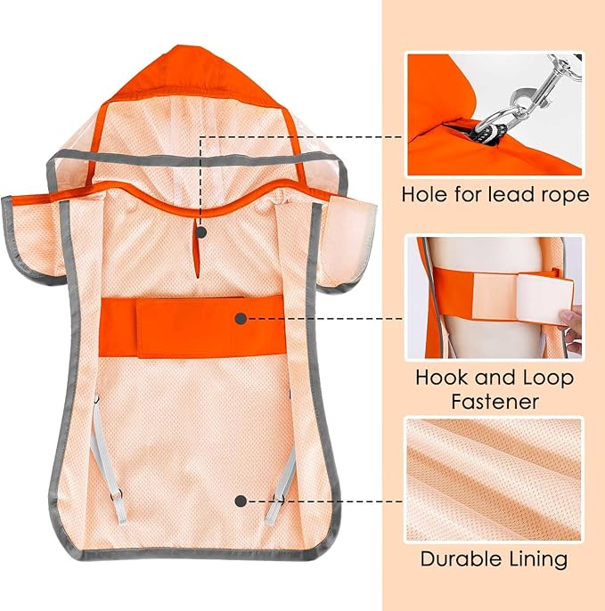 SlowTon Dog Raincoat, Adjustable Dog Rain Jacket Clear Hooded Double Layer, Waterproof Poncho with Reflective Strip Straps and Storage Pocket for Small Medium Large Dogs Puppies(OR S)