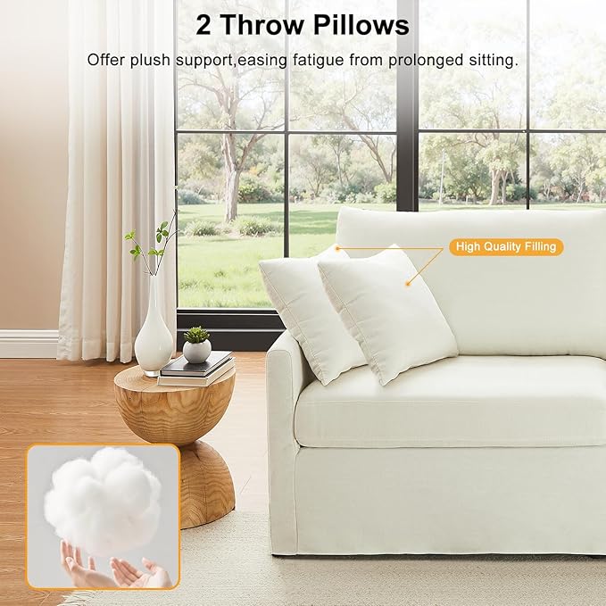 85" Chenille Sofa Couches for Living Room, 3 Seater Sofa with 2 Pillows, Modern Couches Tool-Free Setup, Comfy Oversized Loveseat with Medium Firm Cushions for Small Spaces, Apartment