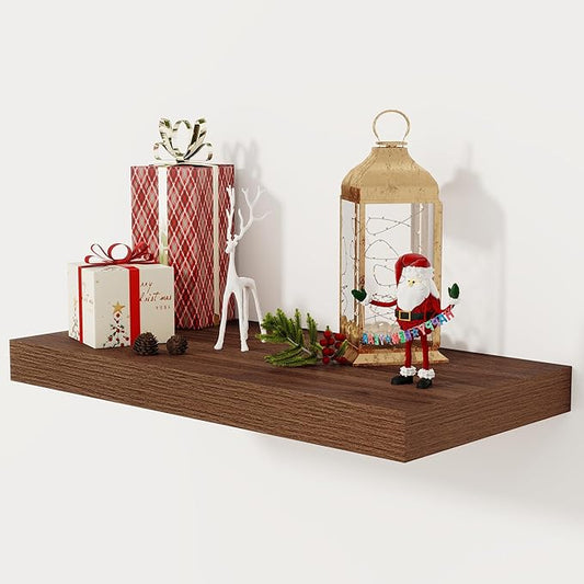 12 Inch Deep Floating Shelves, 24 x 12 Floating Shelf for Books, Rustic Wood Deep Wall Shelves for Home Storage & Display, 2" Thicked Shelves for Kitchen, Living Room, Bedroom, Walnut Color, 1 Pack