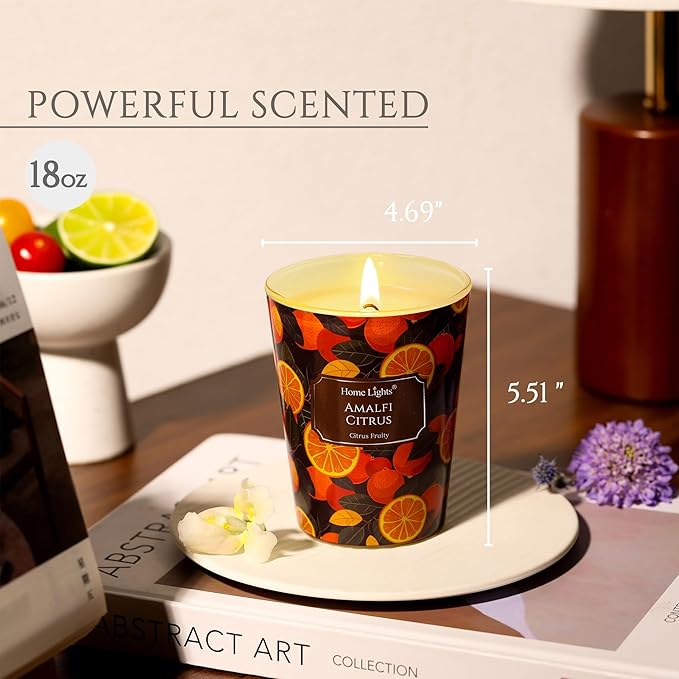 HomeLights 1-Wick Candles for Home Scented - 6.7oz Soy Wax Blend Candle Long-Lasting Fragrance, Eclectic Mixed Styles Home Decor and Housewarming Gifts, Amalfi Citrus