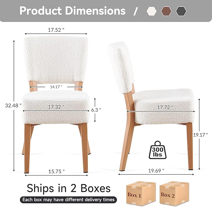 Howtek Modern Dining Chairs Set of 4 with 6.3" Thick Seat Cushions, Space-Saving Stackable Upholstered Kitchen Chairs, Ergonomic Backrest & Wood Grain Metal Legs, White