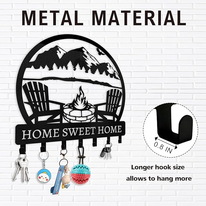 Personalized Metal Key Holder - Custom Wall Mount with Mountain Design - Camping Key Hooks for Wall Organizer - Key Rack Decoration for Entryway