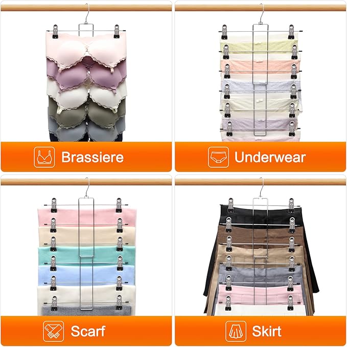 3 Pack Pants-Hangers-Space-Saving,6 Tier-Closet-Organizers-and-Storage Skirt Hangers with Clips,Closet-Organizer-Clothes-Organization-and-Storage Jeans Scarf Hangers,College-Dorm-Room-Essentials Decor