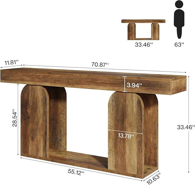 Tribesigns 70.9-Inch Extra Long Sofa Table, Farmhouse Console Tables with Wood Frame and Storage Shelf, 2-Tier Wood Table Behind Couch for Living Room, Hallway, Foyer, Vintage Brown