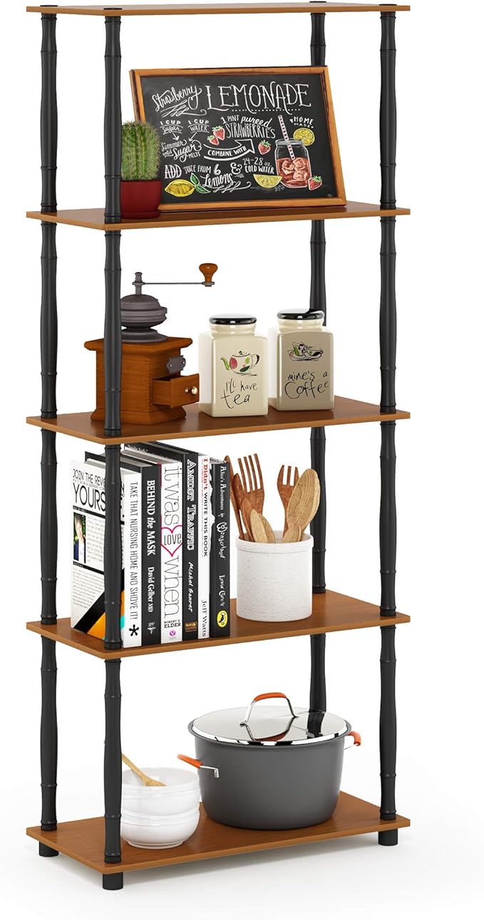 Furinno Turn-N-Tube 5-Tier Multipurpose Shelf / Display Rack / Storage Shelf / Bookshelf, Classic Tubes, Light Cherry/Black
