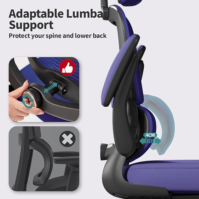 TRALT Office Chair Ergonomic Desk Chair, 330 LBS Home Mesh Office Desk Chairs with Wheels, Comfortable Gaming Chair, High Back Office Chair for Long Hours (Violet)