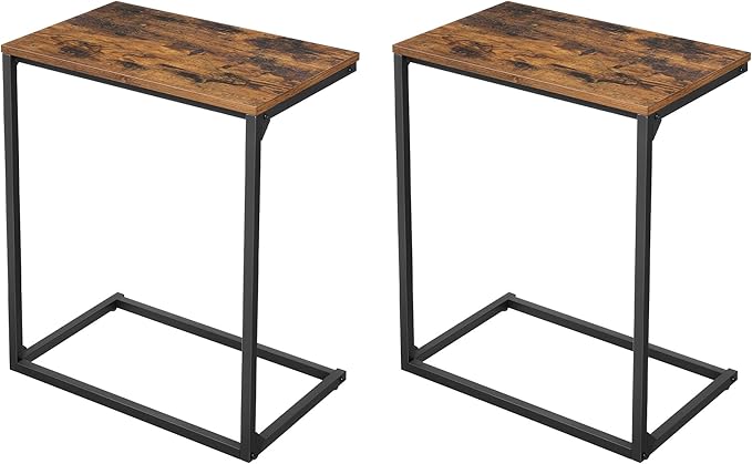 VASAGLE Set of 2 C Shape End Tables, Small Coffee Tables for Couch Or Sofa, Industrial Side Tables in Living Room, Bedroom, 13.8 x 21.7 x 26 Inches, Rustic Brown and Black UZH2504037