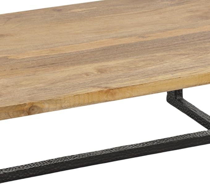The Urban Port Marlon 48" Coffee Table | Handmade Aluminum Cast Frame | Natural Solid Mango Wood Top, Black and Brown