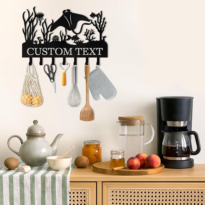 Personalized Key Holder for Wall, Beach Theme Key Holder Wall Mount with Hooks, Tropical Style Key Hanger Wall Decor for Pool Bathroom Hallway Entryway Office, Customized Home Decor Gifts Color01