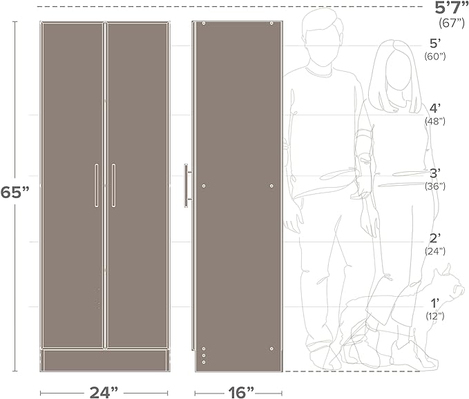 Prepac Elite 24" Storage Cabinet, White Storage Cabinet, Bathroom Cabinet, Pantry Cabinet with 3 Shelves 16" D x 24" W x 65" H, WES-2464