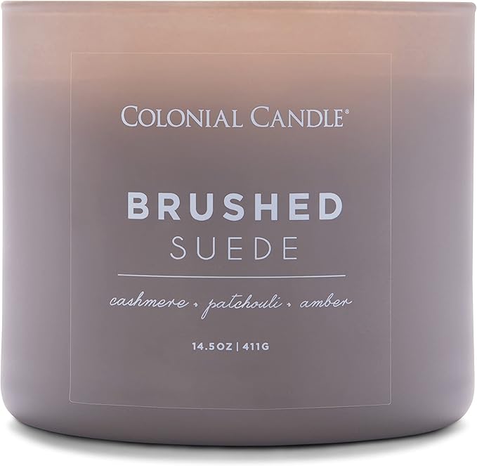 Colonial Candle Brushed Suede Scented Jar Candle, Pop of Color Collection, 3 Wick, Grey, 14.5 oz - Up to 60 Hours Burn