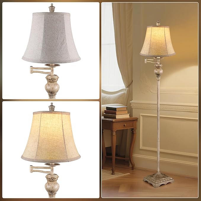 PARTPHONER Vintage Floor Lamps for Living Room,Traditional 350° Adjustable Swing Arm Farmhouse Floor Lamp for Bedroom, Rustic Standing Lamp Pole Lamps for Reading, Home Décor and Office, White