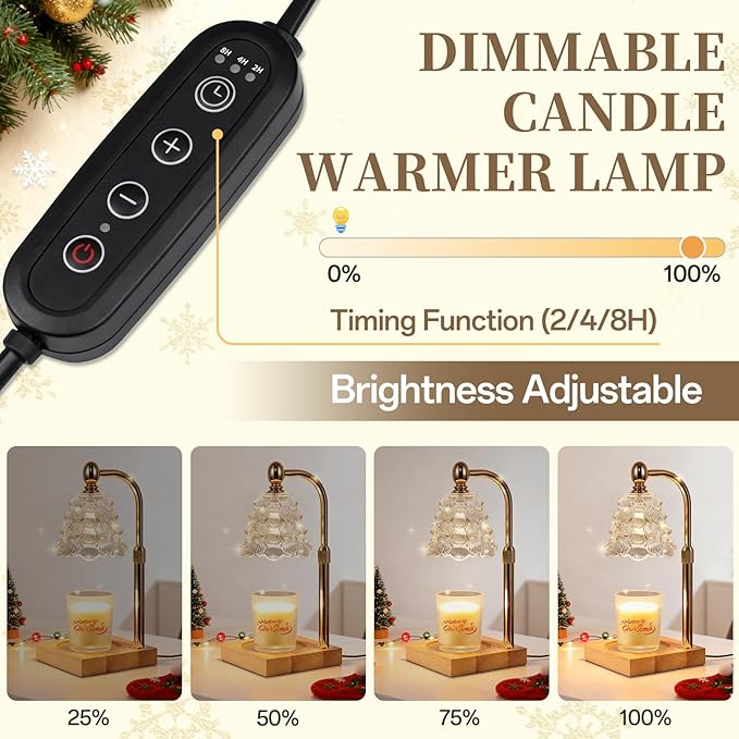 Candle Warmer Lamp with Timer Dimmer Adjustable Height, Candle Warmer with 2 Bulbs for Jar Candles, Home Decor, Birthday Gifts for Women