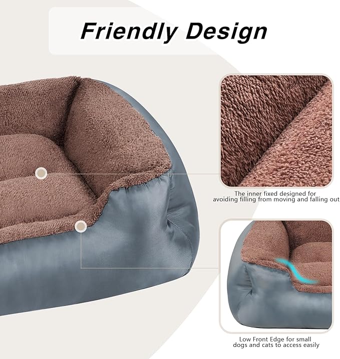 Dog Bed, Soft Calming Sleeping Puppy Bed, Comfortable and Breathable Dog Cat Bed, Machine Washable, Non-Slip Bottom, Grey