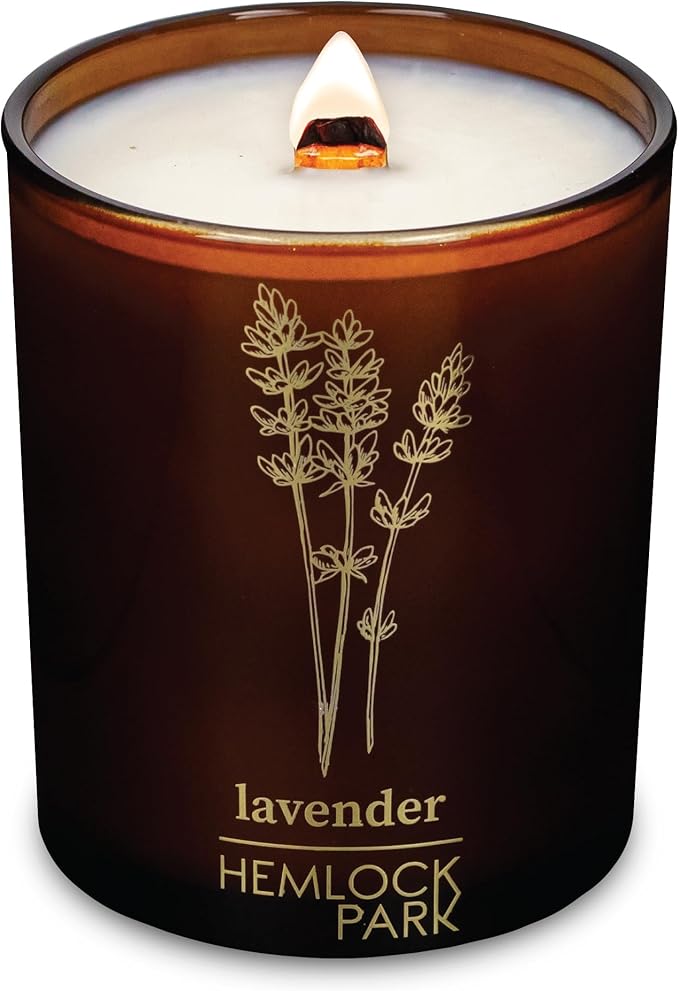 Hemlock Park Amber & Gold Wood Wick Candle Handcrafted with Natural Coconut Wax (Standard 7.2 oz, Lavender)