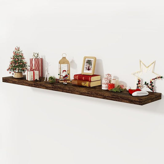 Fun Memories 72 Inch Floating Shelf, 12 Inch Deep Wall Shelf for Fireplace Mantel, Deep Storage Shelves for Home & Office, Wall Shelves with Invisible Bracket, Rustic Brown, Set of 1