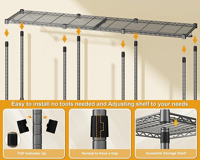 E14 Heavy Duty Clothes Rack，Freestanding Clothing Racks for Hanging Clothes，Adjustable Closet Organizers and Storage，Metal Garment Rack with Shelves 69" W x16 D x77 H，Max Load 960LBS，Grey