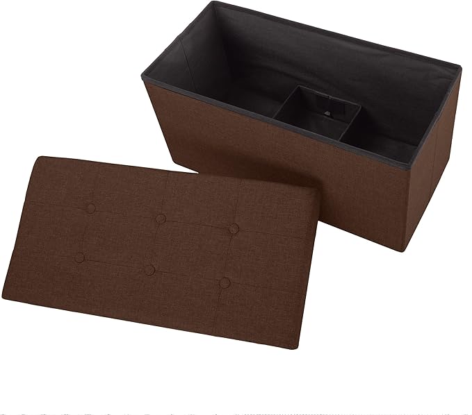 Lavish Home Ottoman Set of 2 - Ottoman Foot Rest, Linen Chest, or Storage Bench Set - 30in Ottomans for Living Room, Bedroom, Dorm Storage (Brown)