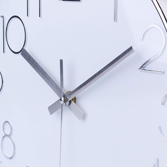 jomparis Modern 12" Battery Operated Non-Ticking Silent Sweep Movement Wall Clock Decorative for Office,Kitchen, Living Room, Bedroom, Bathroom Silver Plastic Frame
