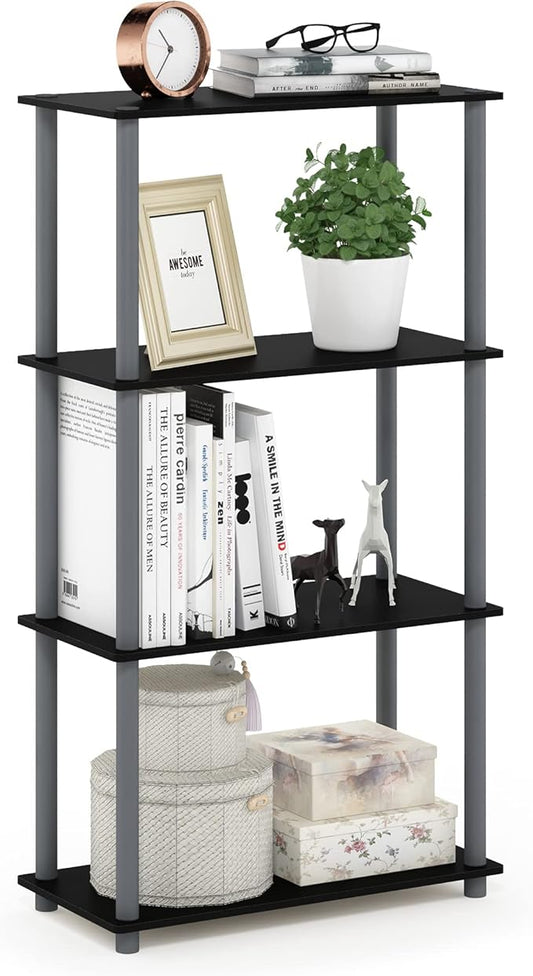 Furinno (99557BK/GY) Turn-N-Tube 4-Tier Multipurpose Shelf Display Rack - Black/Grey