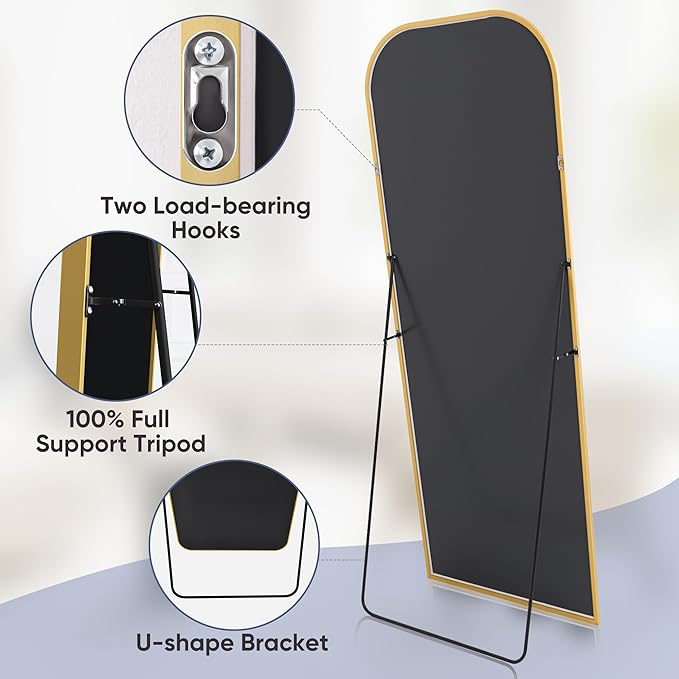 Antok Full Length Mirror, 71"x28" Floor Mirror Freestanding, Arched Floor Standing Large Mirrors Full Body Mirror with Stand for Bedroom, Hanging Mounted Mirrors for Living Room, Gold