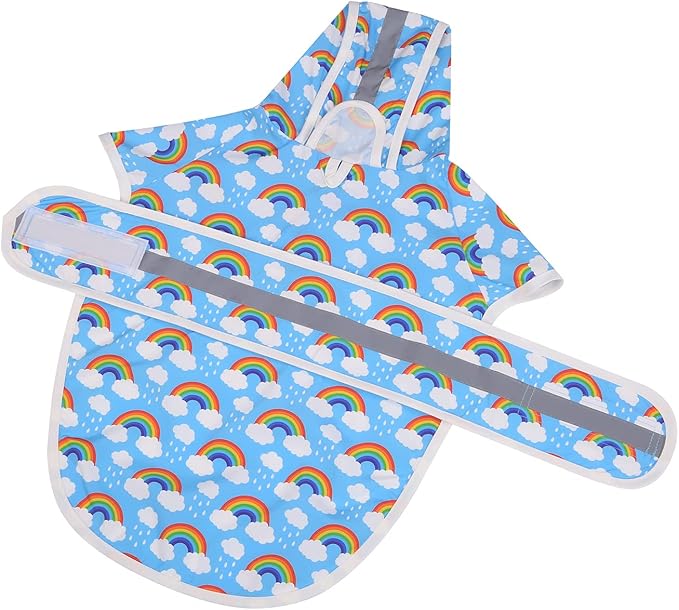 HDE Dog Raincoat Jacket Reflective Adjustable Hooded Pet Poncho Rain Coat with Leash Hole for Small to X-Large Dogs Rainbows - S