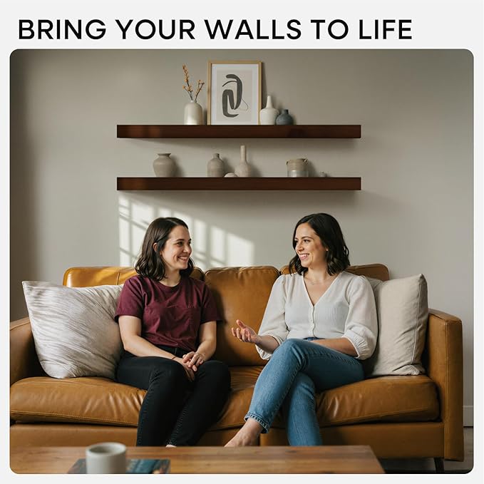 Homeforia 30inch Walnut Floating Shelves for Wall Mounted, High End Solid Real Wood 30 in Floating Shelf, Dark Brown Wooden 30 inch Long Floating Shelves, Heavy Duty Bracket, 30 X 6.5 X 1.75, Set of 3