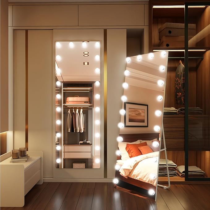 Kosmonia 66x22 Hollywood Full Length Mirror with Light, 22 Dimmable Bulbs & 3 Color Smart Touch Control, Distortion Free, Tempered Glass & Shatter Proof Film, Safe Full Body Mirrors with Stand
