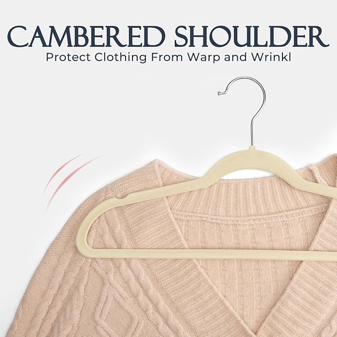 HOUSE DAY Beige Velvet Hangers 20 Pack, Non Slip Clothes Felt Hanger Heavy Duty for Coat, Premium Slim Space Saving Suit Hangers for Closet Organizer, 360° Rotating Silver Hook