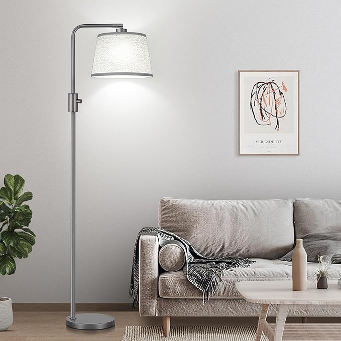 【Upgraded】 Dimmable Floor Lamp, 1000 Lumens LED Edison Bulb Included, Arc Floor Lamps for Living Room Modern Standing Lamp with Linen Shade, Tall Lamps for Living Room Bedroom Office Dining Room-Grey