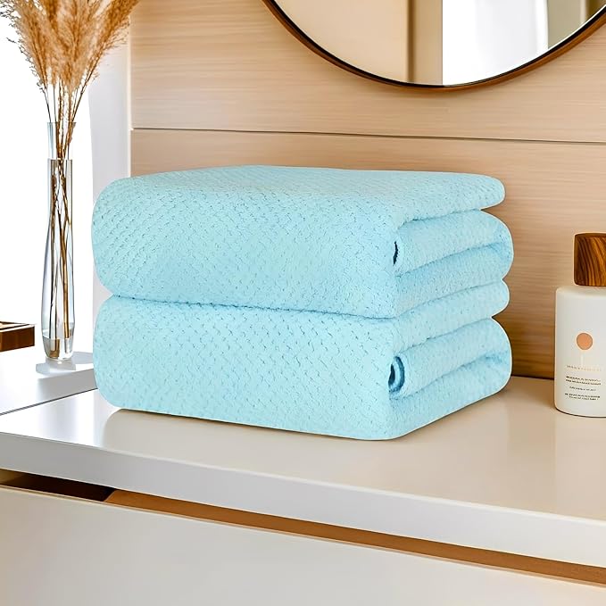2-Pack Microfiber Bath Towels (27x54 Inches) - Ultra Soft & Quick Dry, 3X Absorbency, Lightweight for Gym, Yoga, Travel & Spa - Perfect for Home, Fitness & Post-Workout,(Bule)