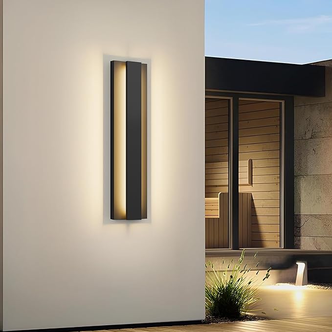 LamQee 18.5 Inch Modern Outdoor Wall Lights Exterior Lighting Fixtures, 3000K 12W LED Contemporary Outdoor Wall Sconce, Matte Black Outside Wall Mount Lights for House Garage Porch Patio Front Door