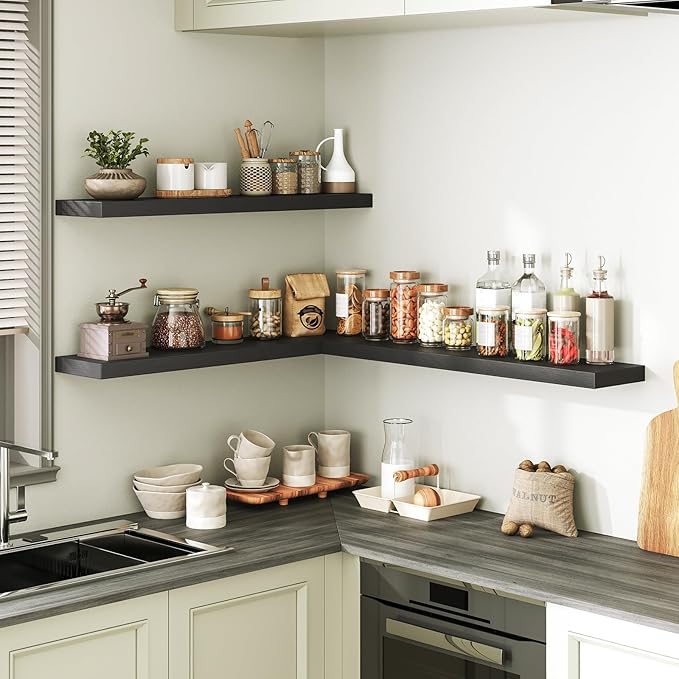 Floating Shelves for Wall, 1.5" Thick Wall Shelf Set of 3 with Invisible Brackets, L31.5 x W7.9 Hanging Book Shelves Farmhouse Home Decor for Bathroom, Living Room, Bedroom, Black 8301BJP3BK